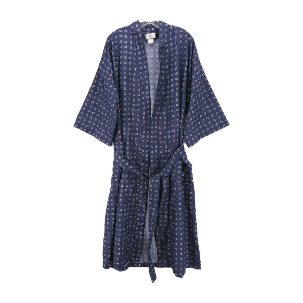 BILL BLASS Vintage Robe 3/4 Sleeve Blue Geo Pattern Belted Lightweight ONE SIZE